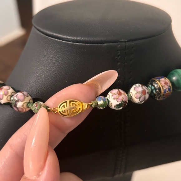 Fabulous Vintage chinese Cloisonné and malachite long necklace - Picture 6 of 8